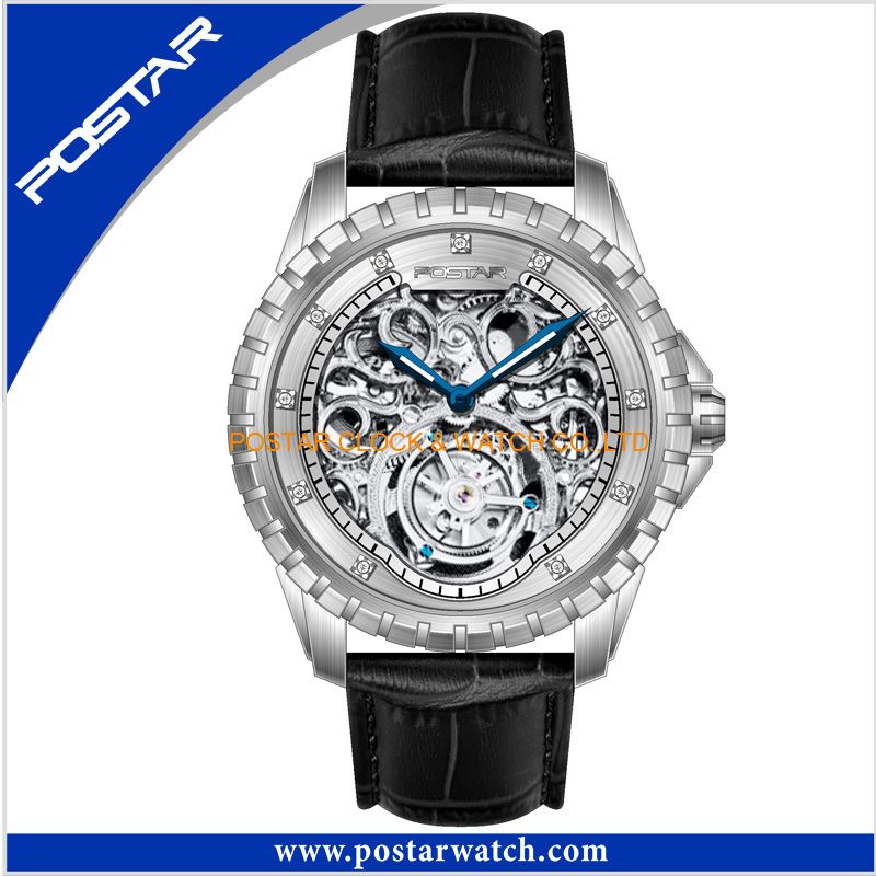 Luxury Skeleton Mechanical Watches High Quality Leather Band